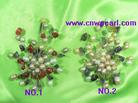 cluster pearl &coral chandelier brooches with 18K GP pin